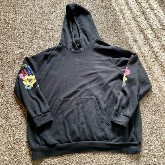Adidas Black Hoodie with Floral Sleeves - Picture 1 of 6
